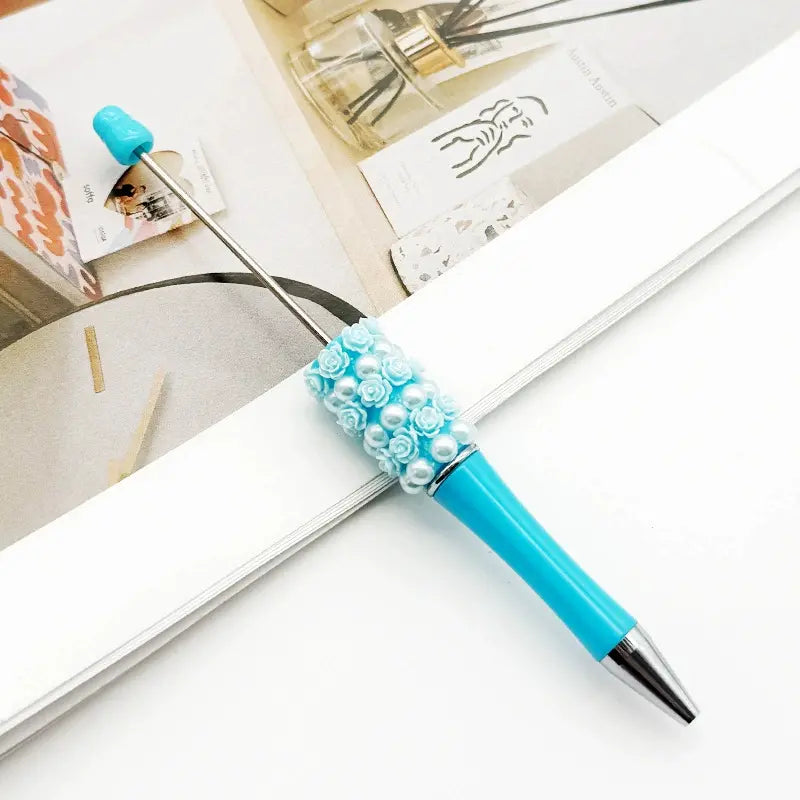 Creative DIY Beadable Pen with Small Rose Flowers and Pearls