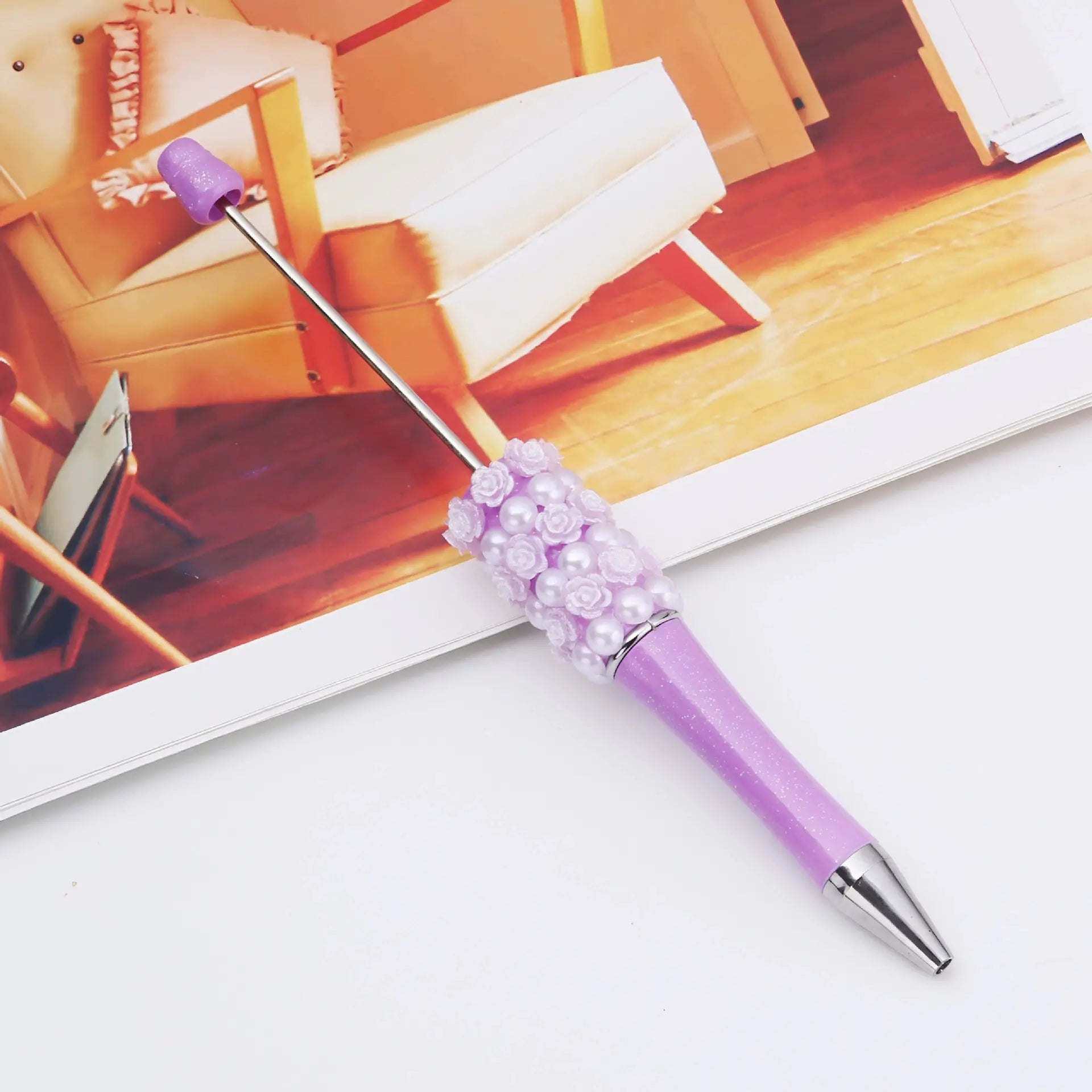 Creative DIY Beadable Pen with Small Rose Flowers and Pearls