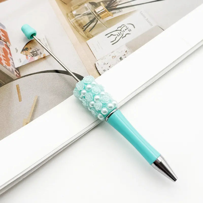 Creative DIY Beadable Pen with Small Rose Flowers and Pearls