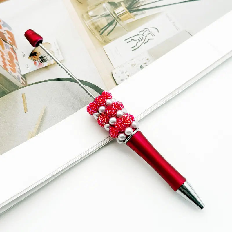 Creative DIY Beadable Pen with Small Rose Flowers and Pearls