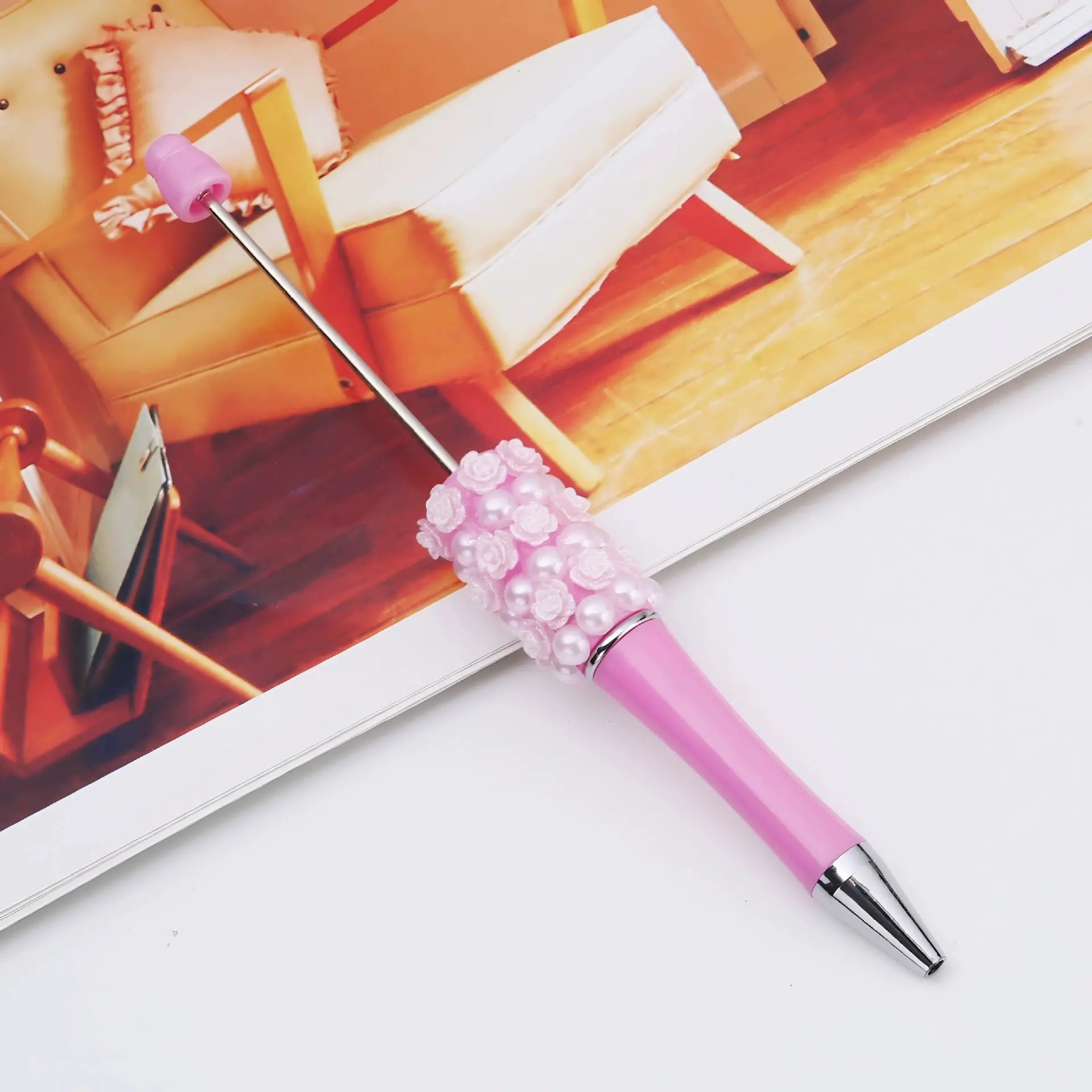 Creative DIY Beadable Pen with Small Rose Flowers and Pearls