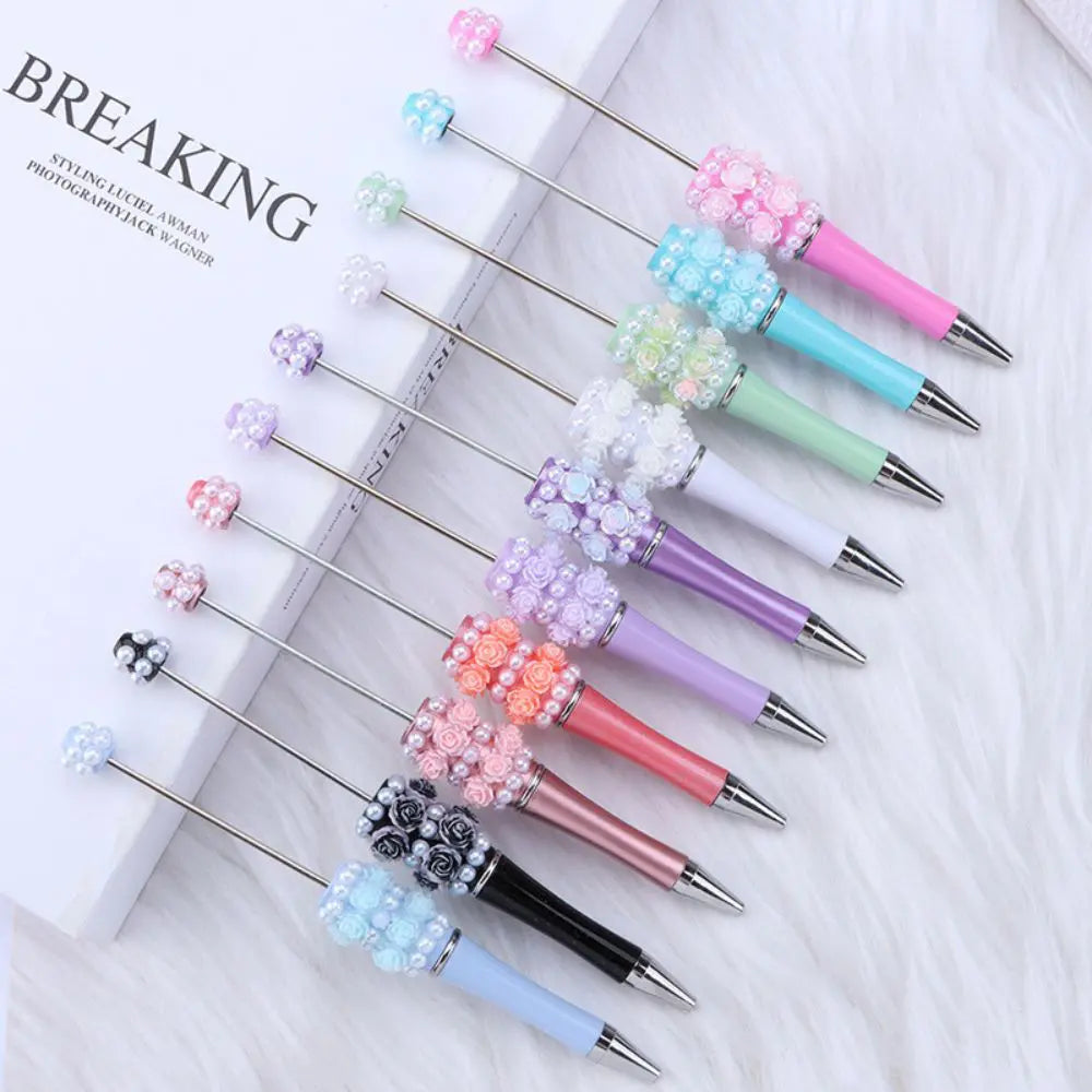 Pretty DIY Beadable Pen with Rose Flowers and Pearls in Solid Colors