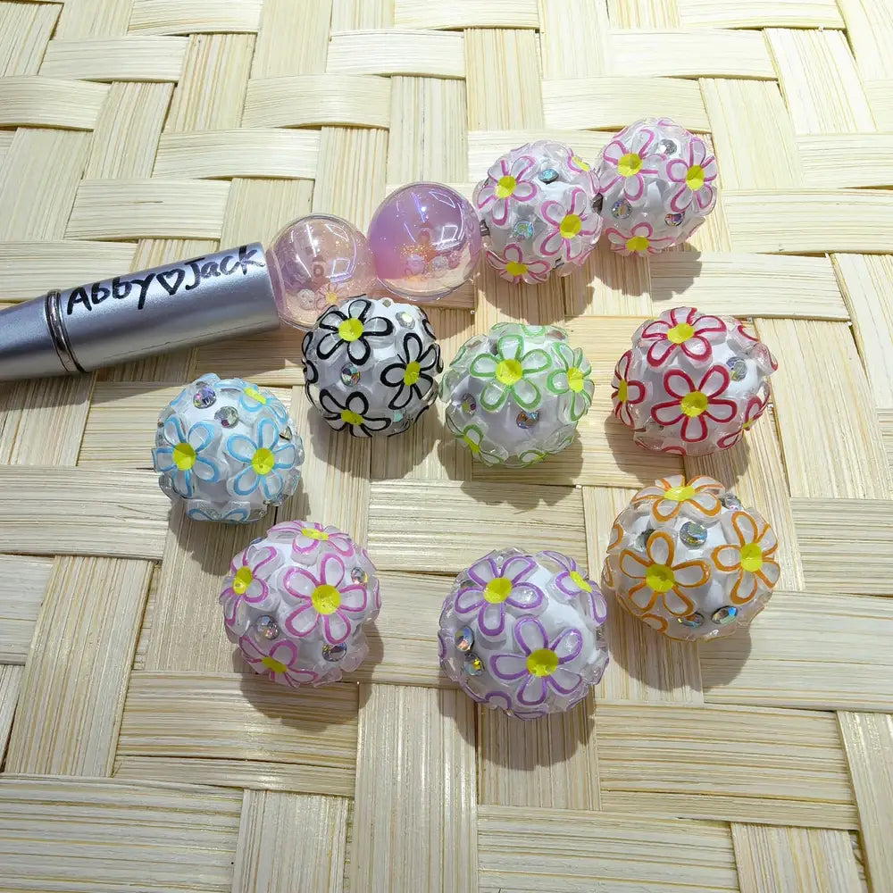 Flowers and Mini Rhinestones Clay DIY Fancy Beads