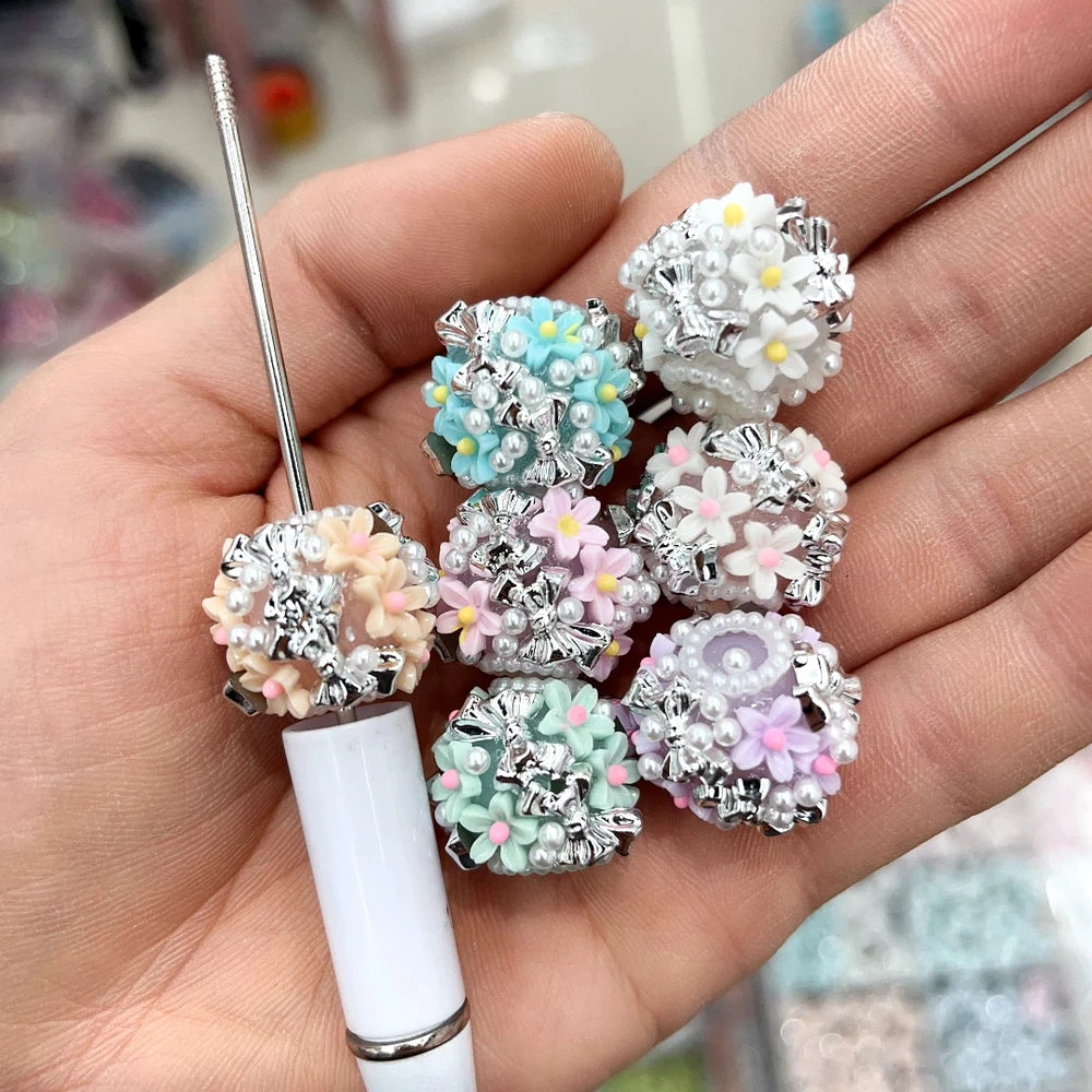 Flowers Pearls Silver Bowtie Acrylic DIY Fancy Beads-Random Mixed