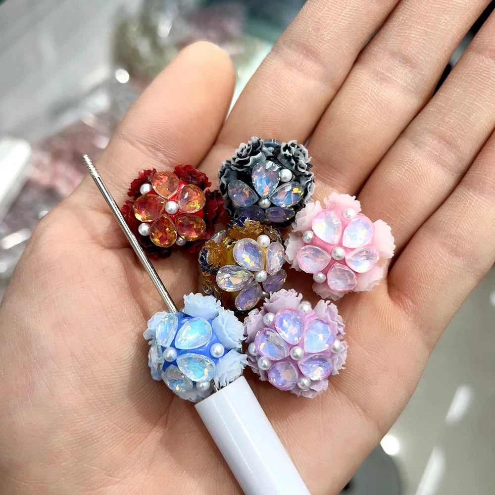 Flowers Rhinestone Pearls Clay DIY Fancy Beads-Random Mixed