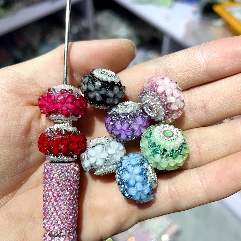 Flowers Rhinestone Pearls Loop Rhinestone Chain Acrylic DIY Fancy Beads-Random Mixed