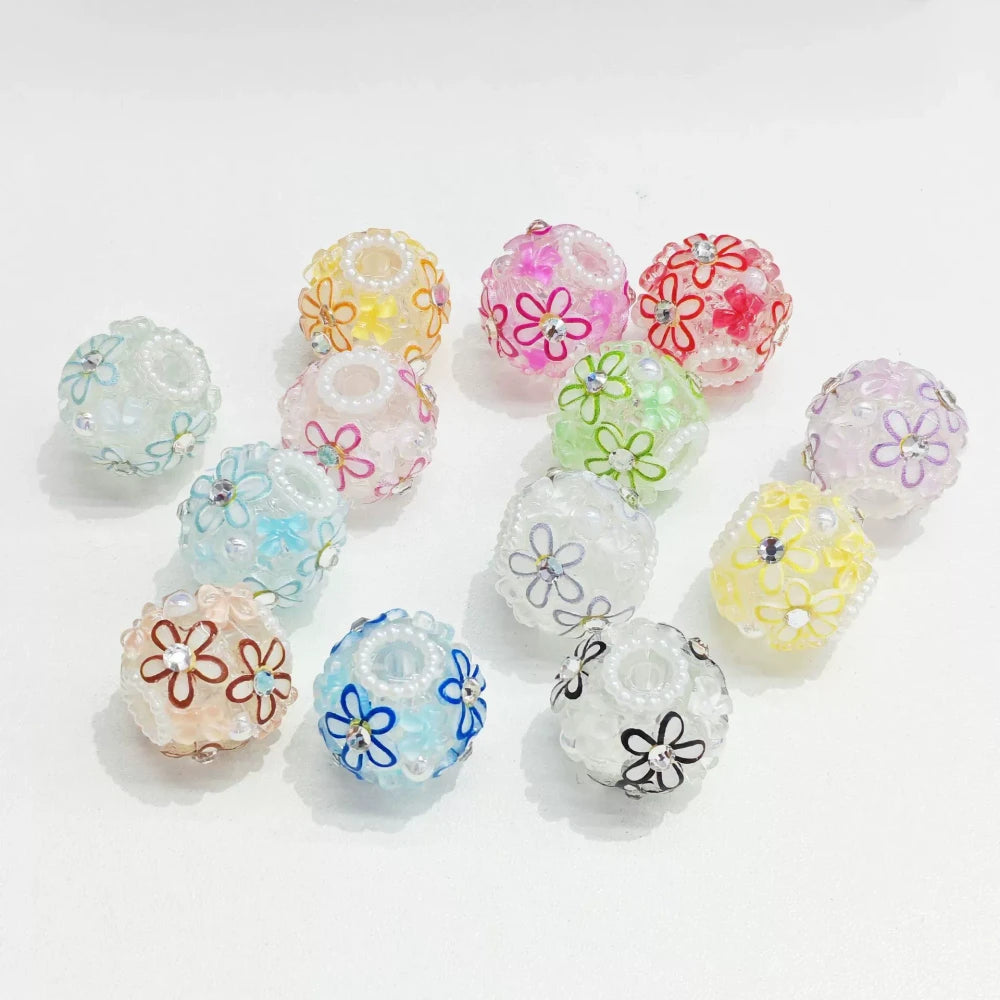 Colorful Flowers Rhinestone White Pearls Acrylic DIY Fancy Beads-Random Mixed