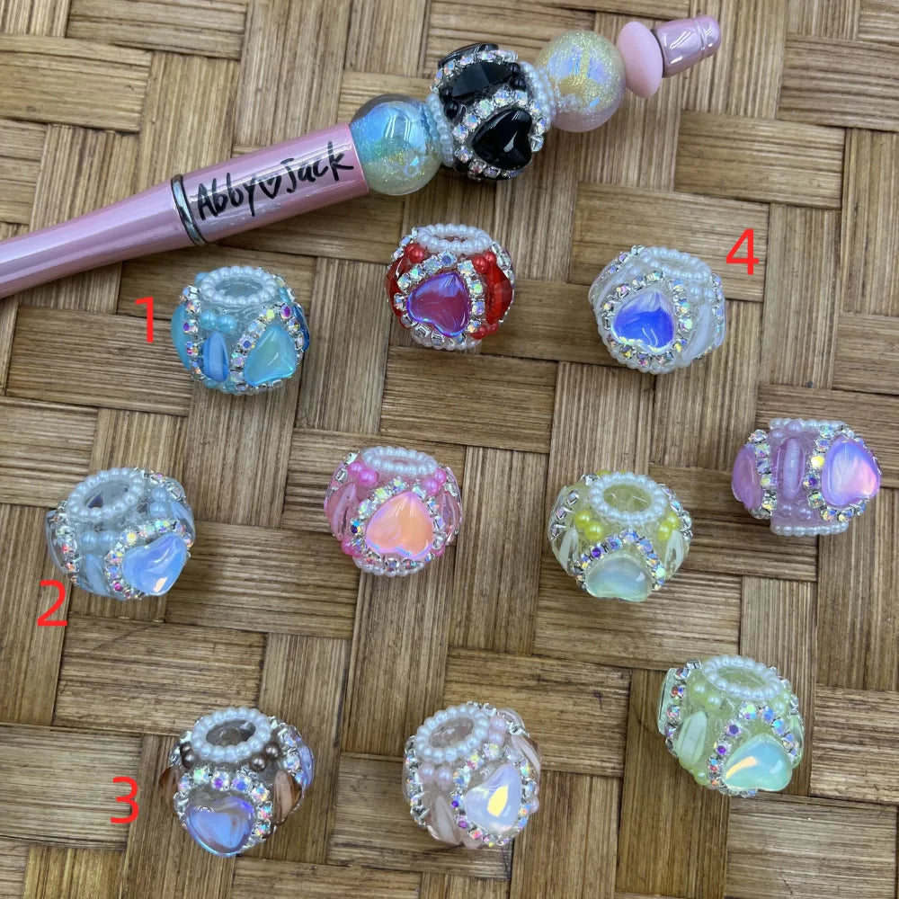 Heart Rhinestone Pearl Beaded Fancy Beads | Beadable Pens Keychains Bracele