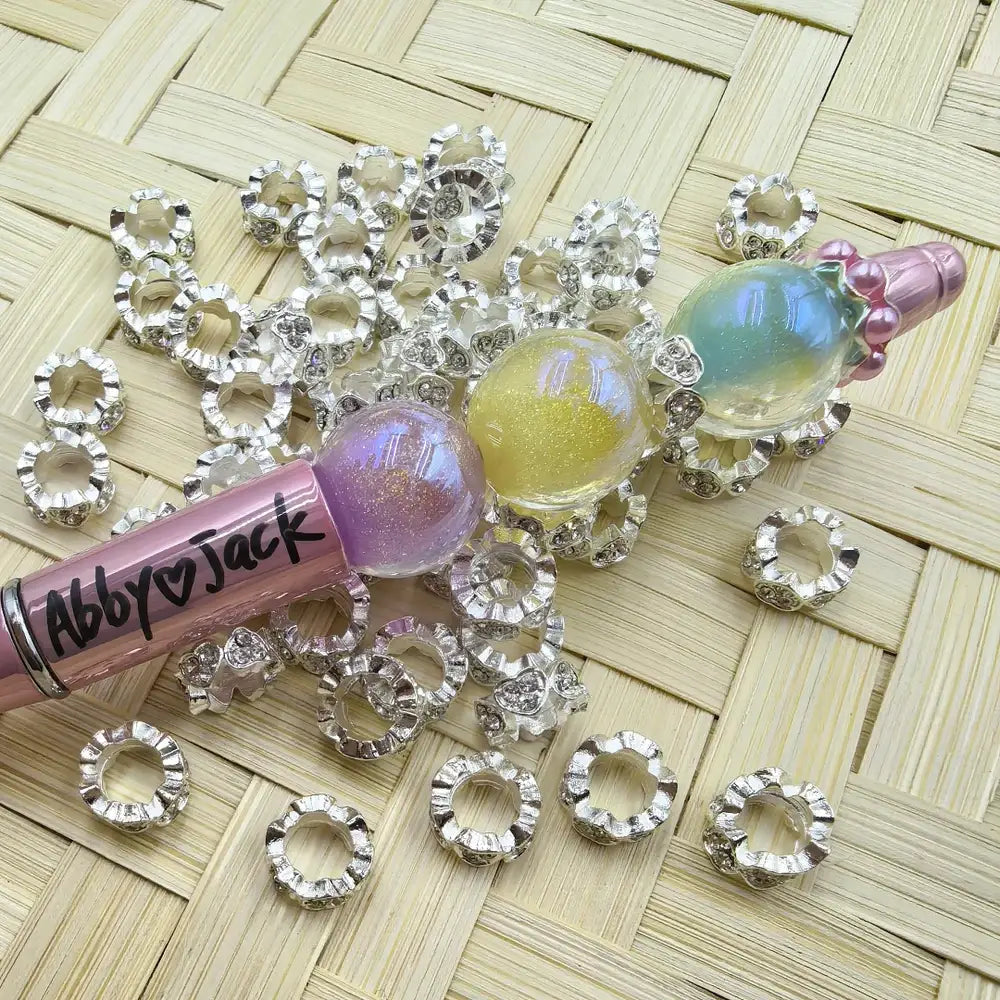 Heart Clear Rhinestone Silver Color Metal Spacer