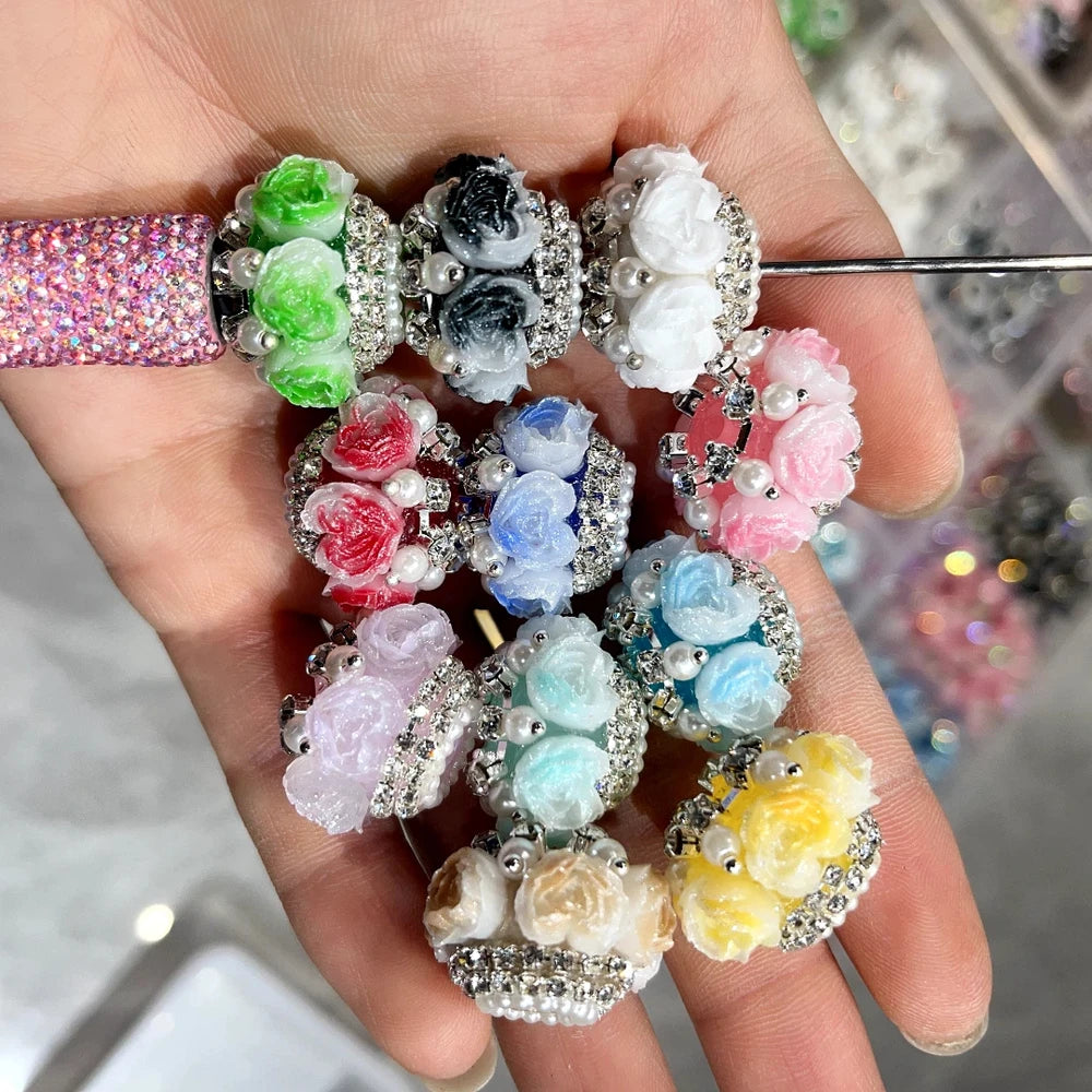 Heart Flowers Pearls Rhinestone Chain Acrylic DIY Fancy Beads-Random Mixed