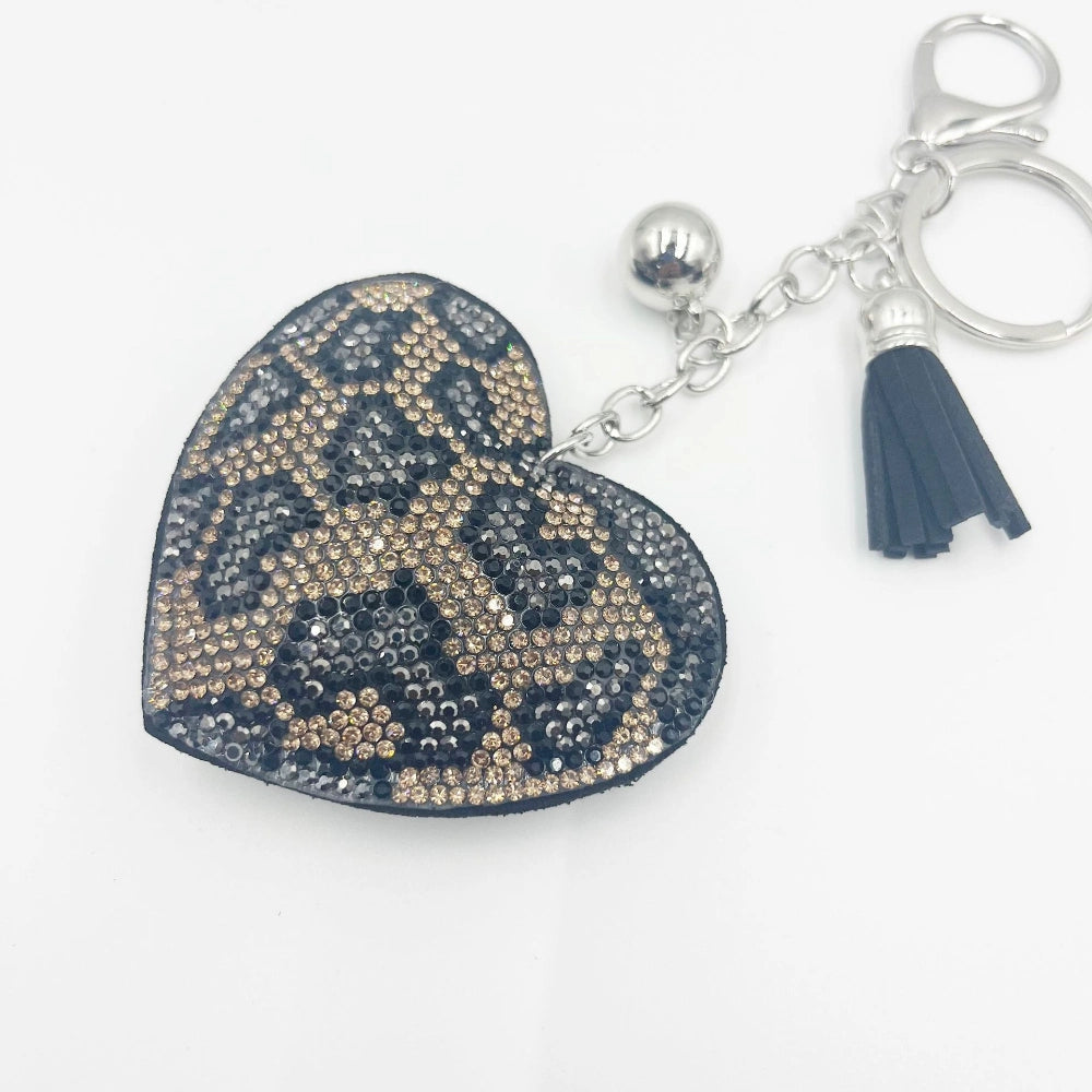 Heart Leopard Rhinestone Keychain for DIY