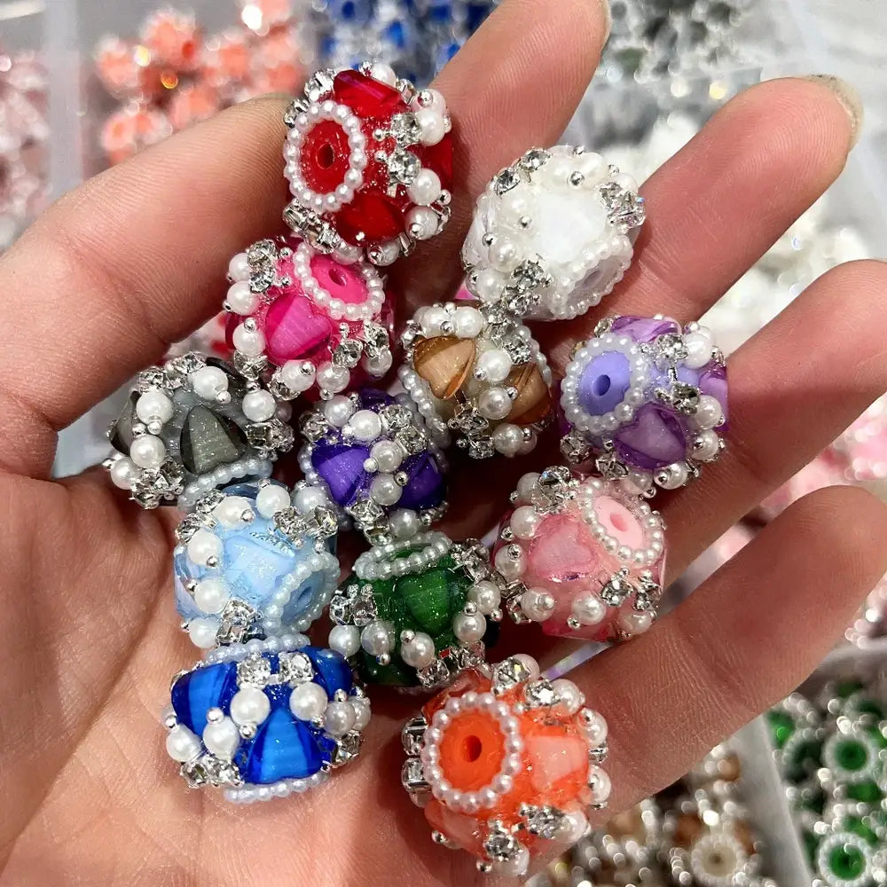 Heart Pearls and Rhinestone Acrylic DIY Fancy Beads-Random Mixed