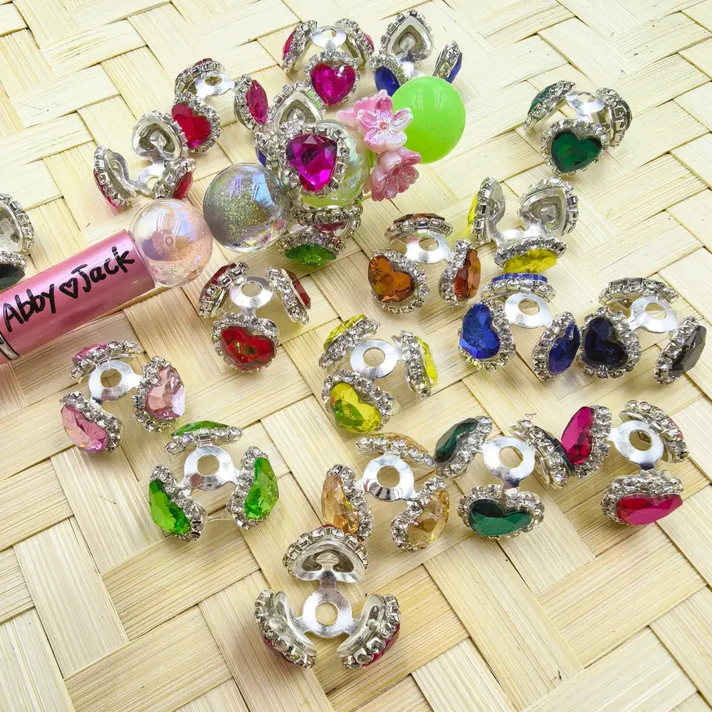 Heart Rhinestones Chain Bead Caps Cages