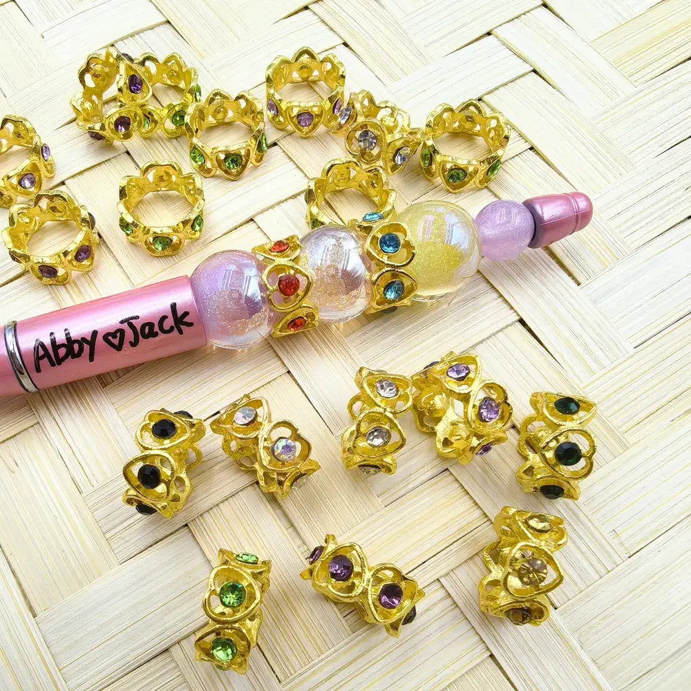 Heart with Rhinestones Golden Metal Spacer