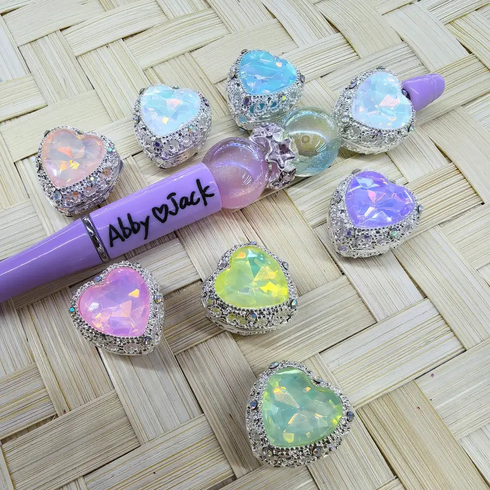 Heart with Rhinestones Silver Metal Beads