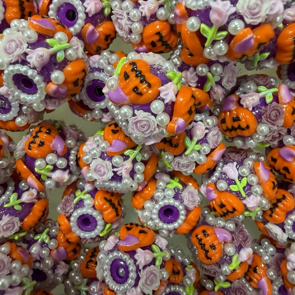 Orange purple pumpkin rose fancy beads with large hole for DIY pens and bracelets