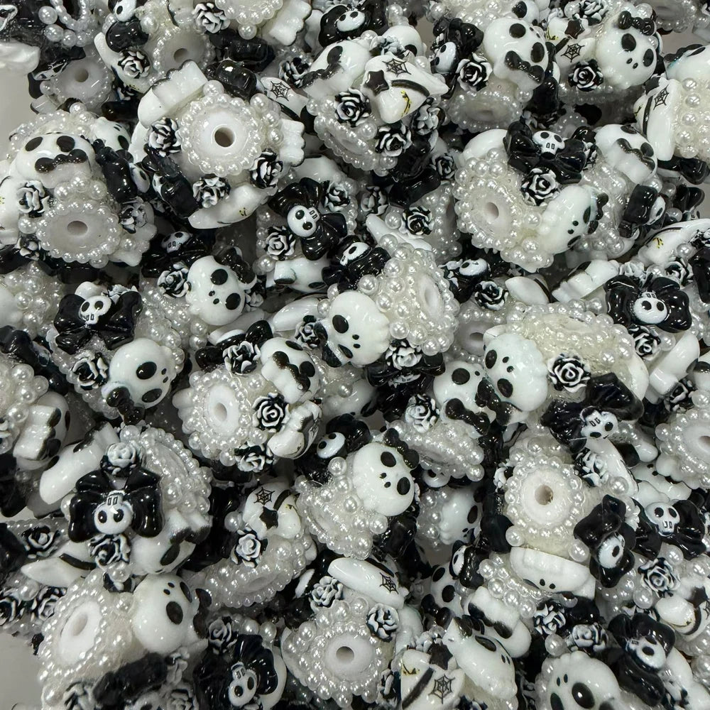 Black and white gothic skull bow rose fancy beads with large hole for DIY pens and bracelets