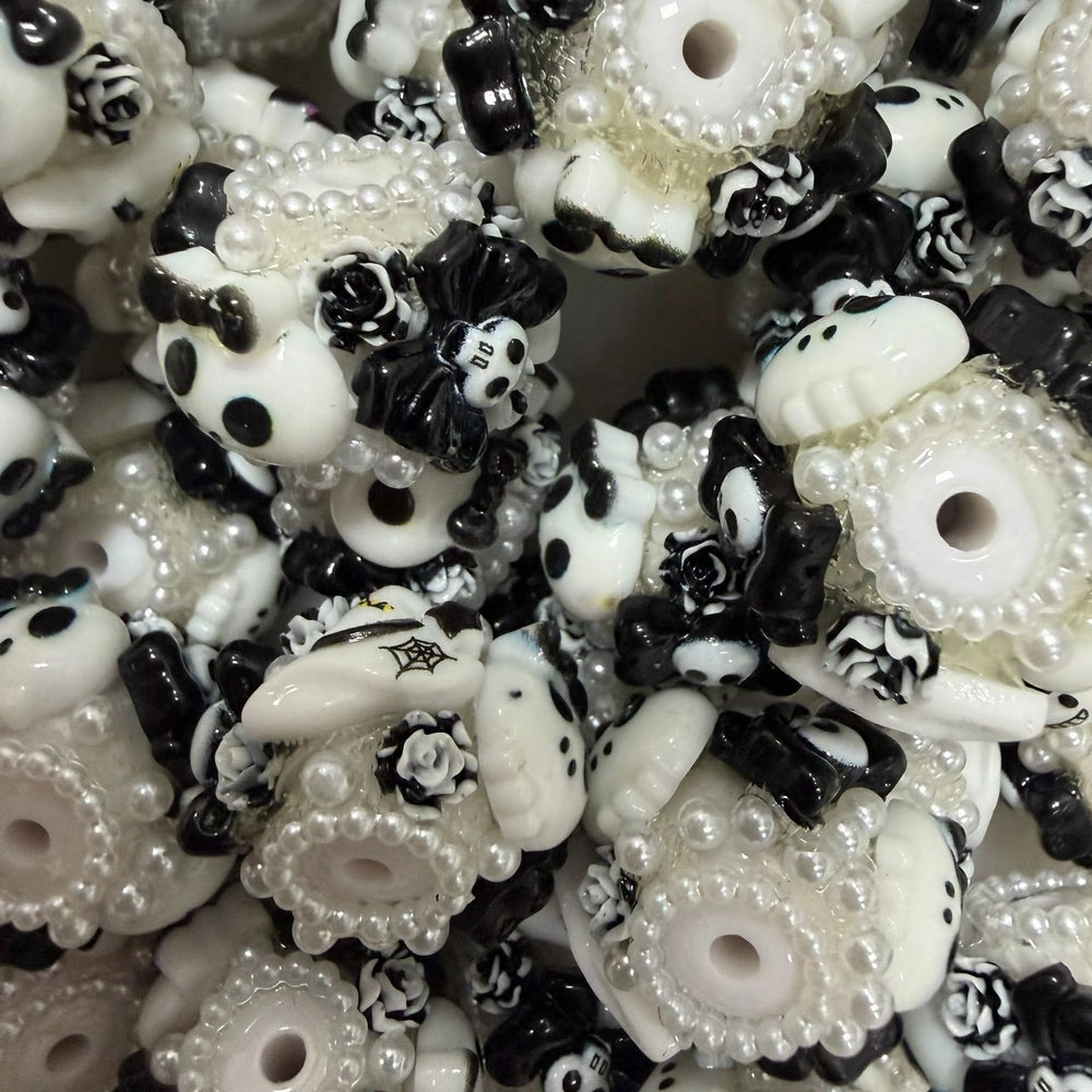 Black and white gothic bow rose fancy beads with large hole for DIY pens and bracelets