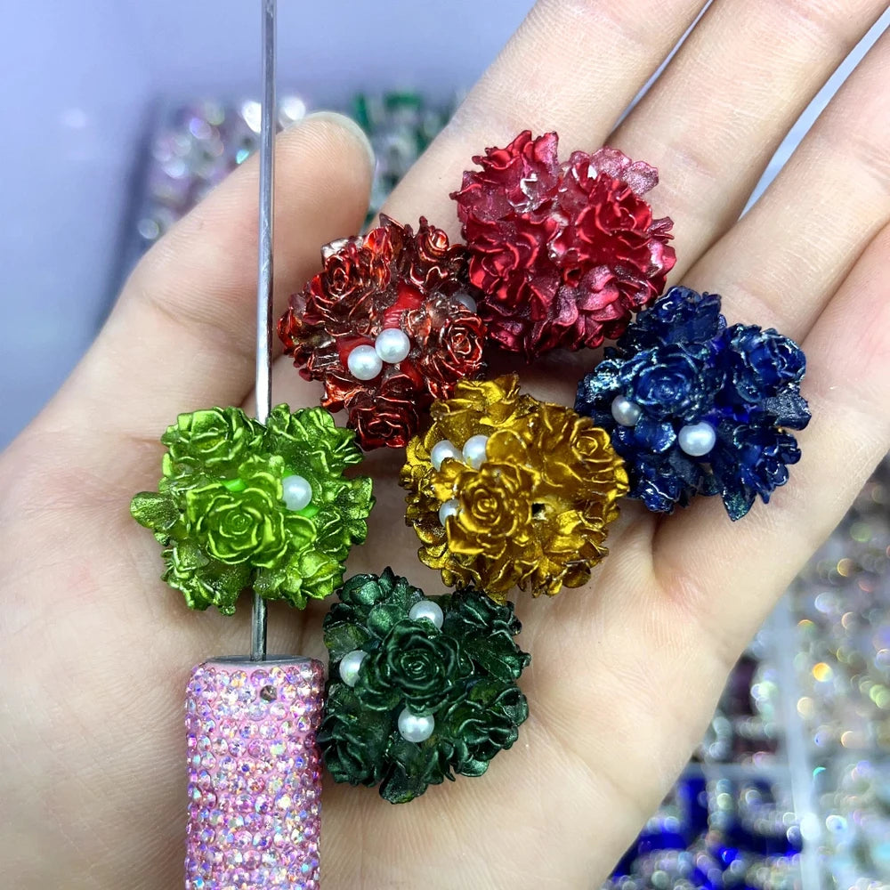 Imitation Metal Style Roses with Pearl Clay DIY Fancy Beads-Random Mixed