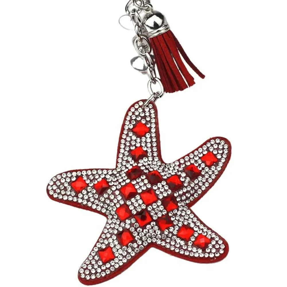 Assorted large rhinestone starfish faux leather fancy beads in black, red, silver, purple, pink, aqua, blue, and white. - Red