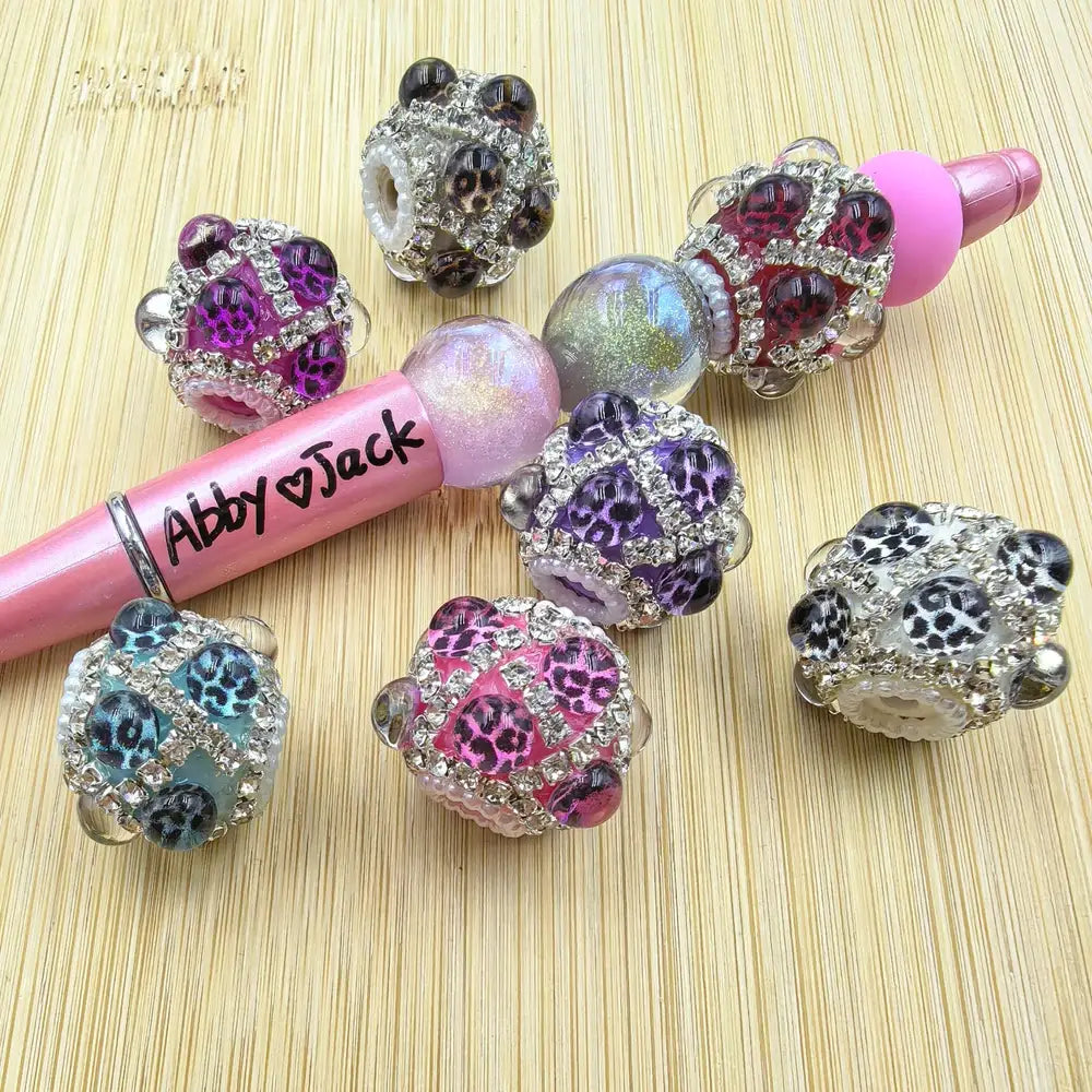 Leopard Flatback Pearls and Rhinestone Chain Acrylic DIY Fancy Beads