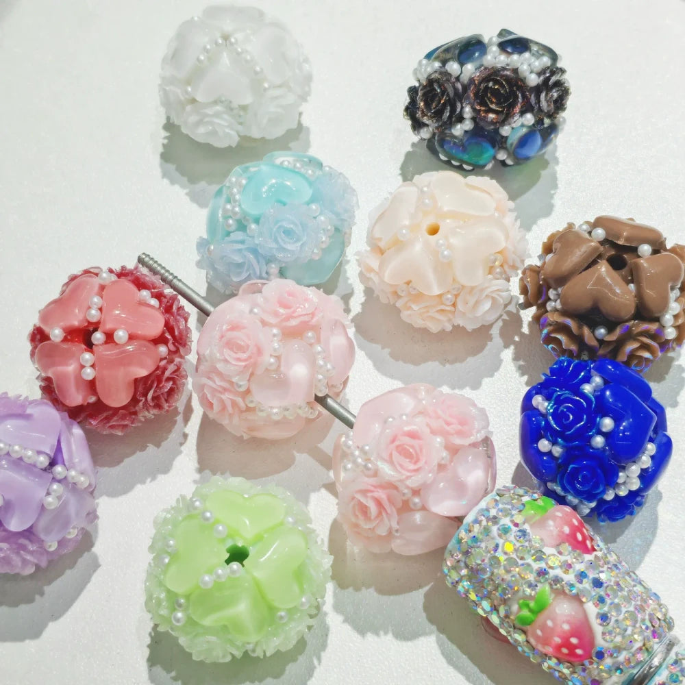 Luminous Flowers Heart Rhinestone Pearl DIY Fancy Beads-Random Mixed
