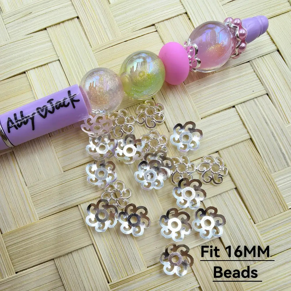 Metal Flower Bead Caps Cages in Silver Color, 16MM