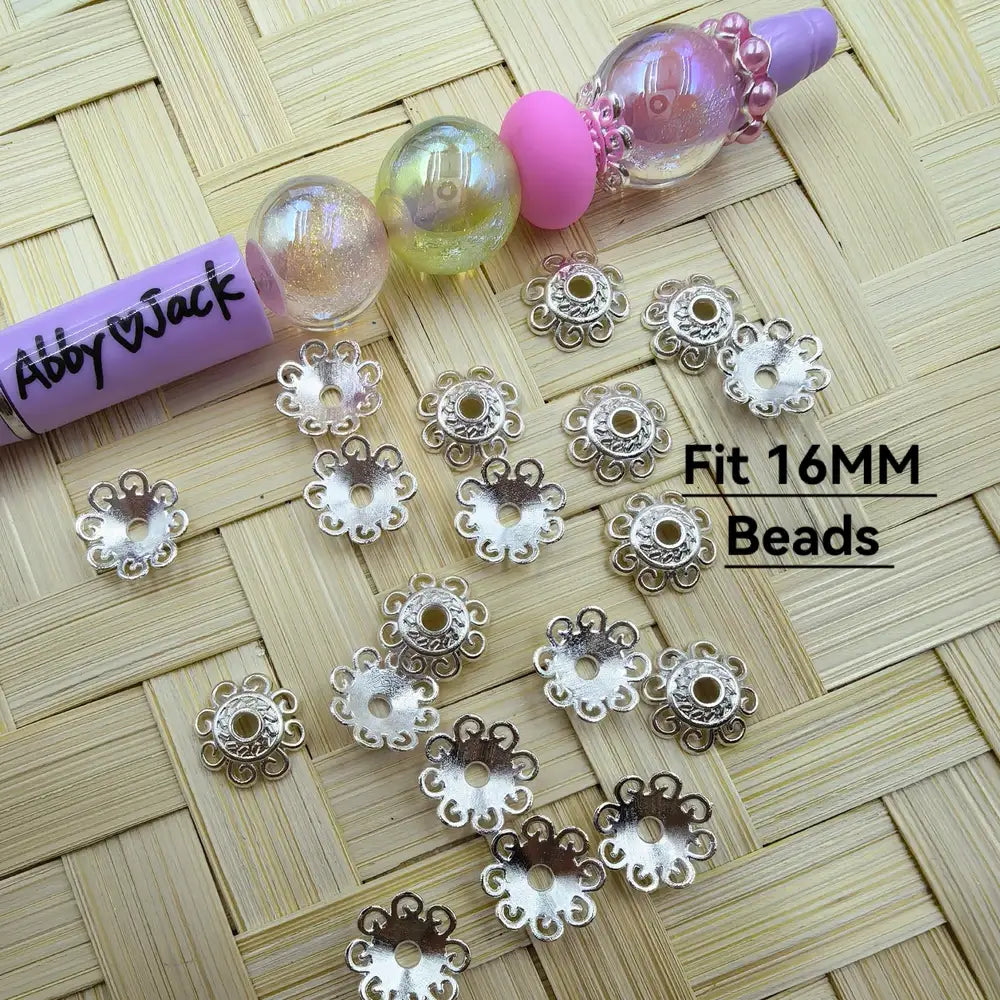 Metal Flower Shape Bead Caps Cages in Silver Color, 16MM
