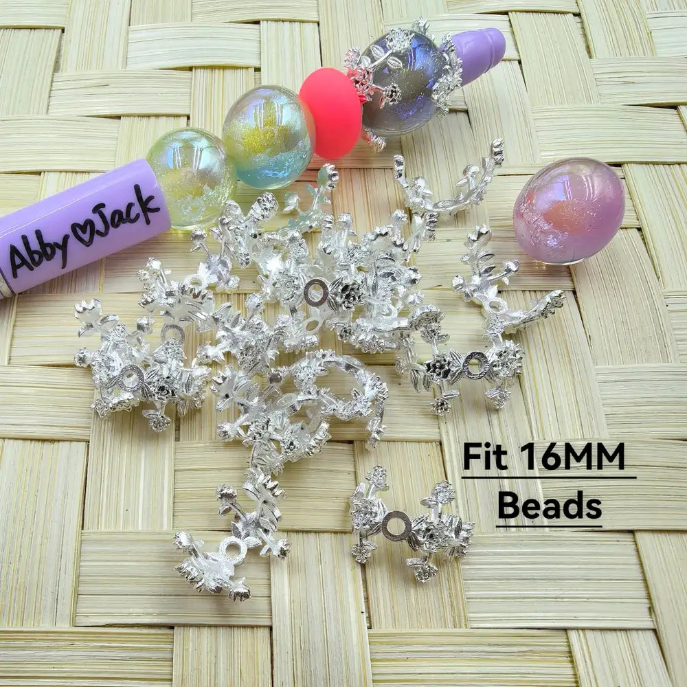 Metal Rose Bead Caps Cages in Silver Color, 16MM