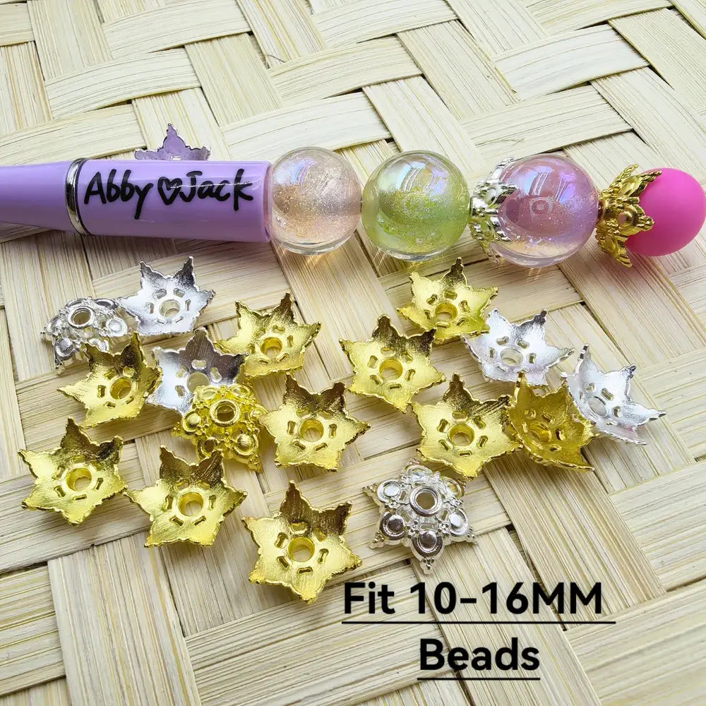 Metal Six-Pointed Flower Bead Caps Cages in Golden and Silver Colors, 10-16MM