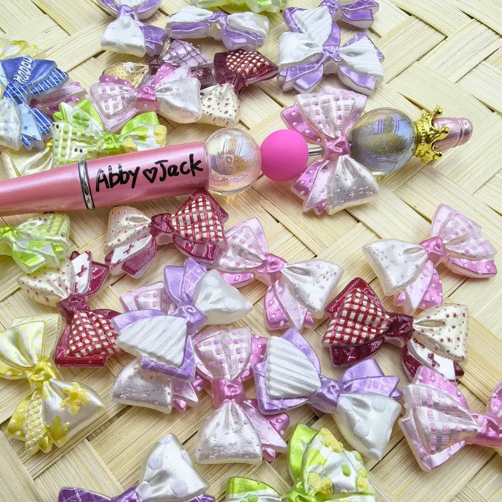 Multi-Color Checkered Pattern Bowtie Acrylic Beads