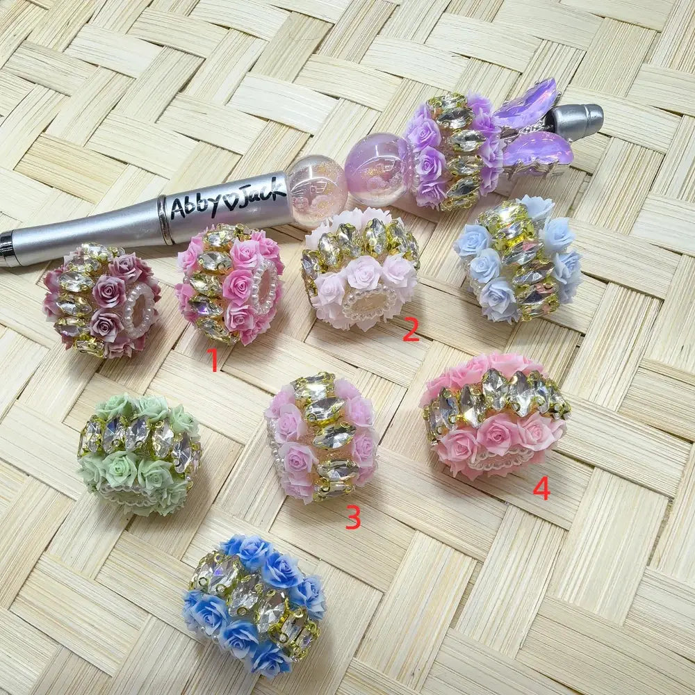 Oval Rhinestones Flower and Pearl Loop Acrylic DIY Fancy Beads