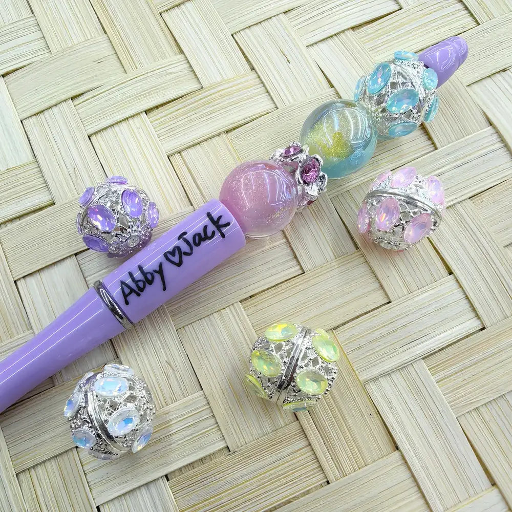 Oval Rhinestones Silver Metal Beads