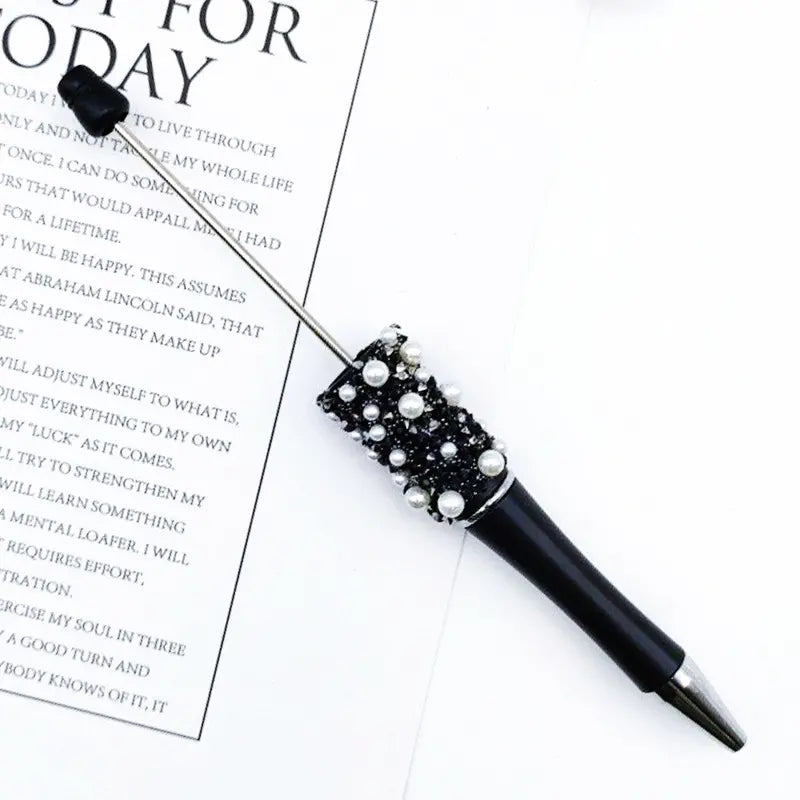 Diamond Shape Rhinestones and White Pearls Beadable Pens in Solid Colors