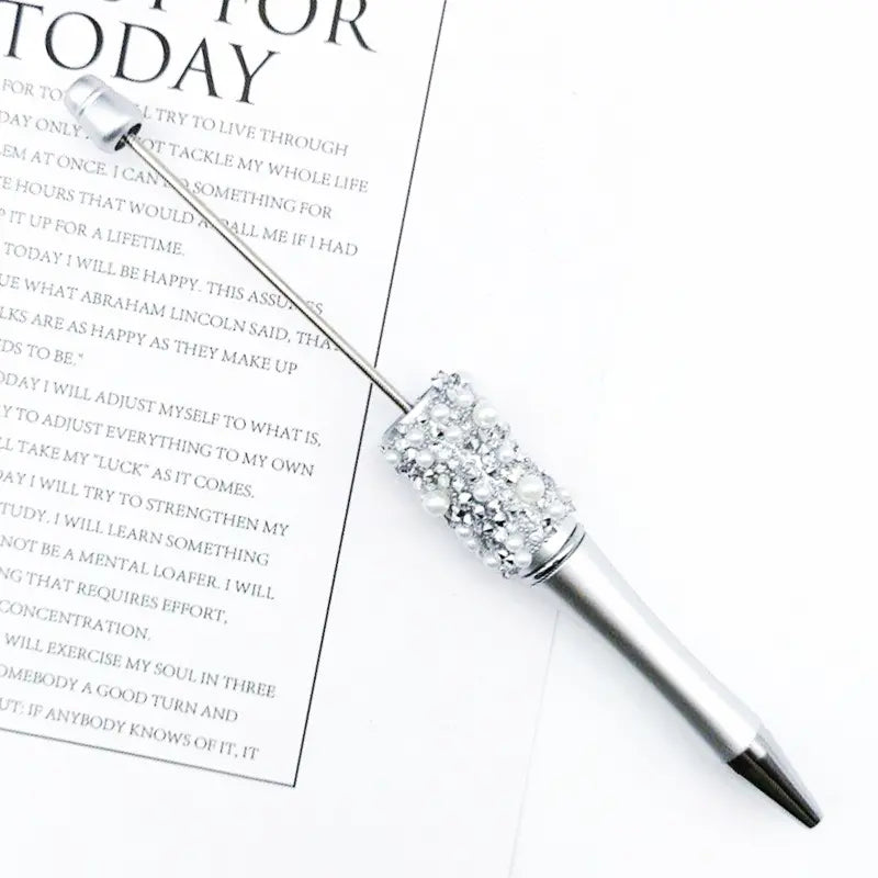 Diamond Shape Rhinestones and White Pearls Beadable Pens in Solid Colors