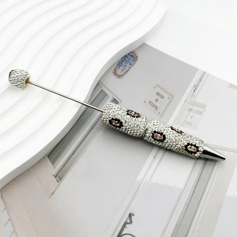 Creative Full Diamond Beadable Pen with Small Flower Design