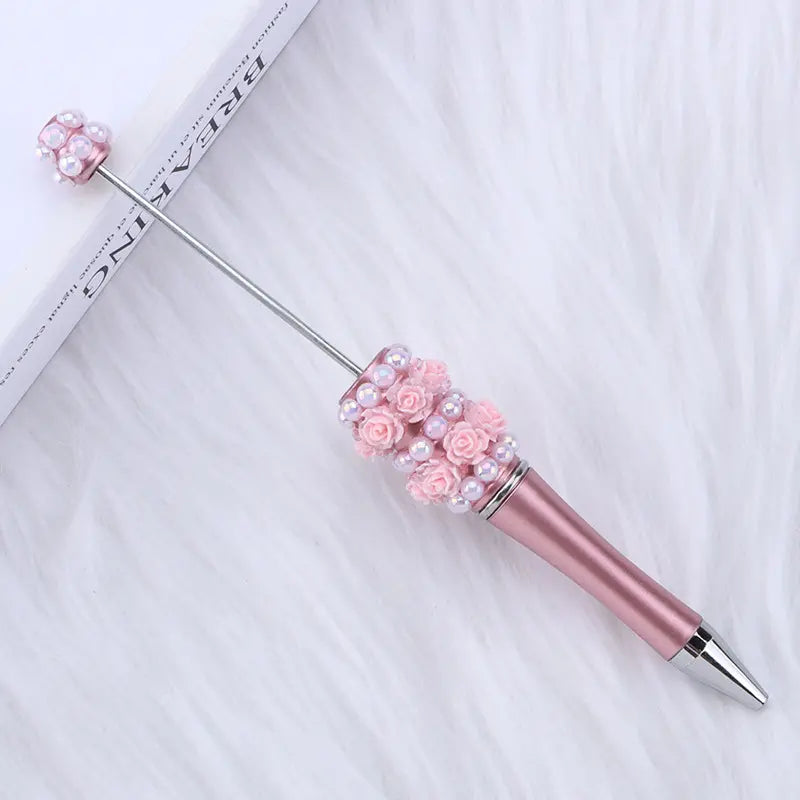 Pretty DIY Beadable Pen with Rose Flowers and Pearls in Solid Colors