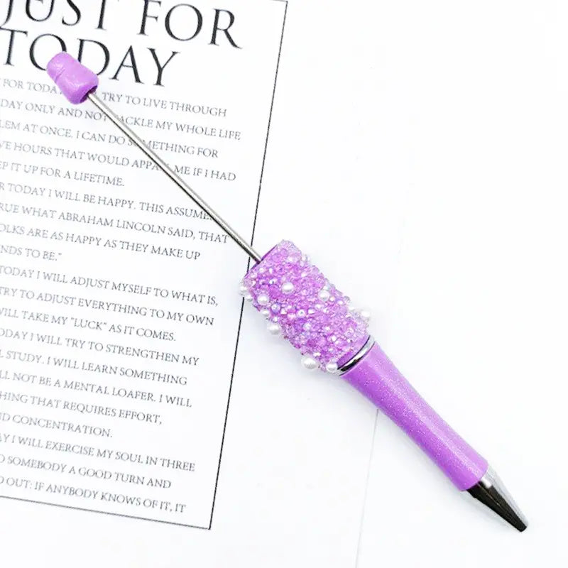 Diamond Shape Rhinestones and White Pearls Beadable Pens in Solid Colors