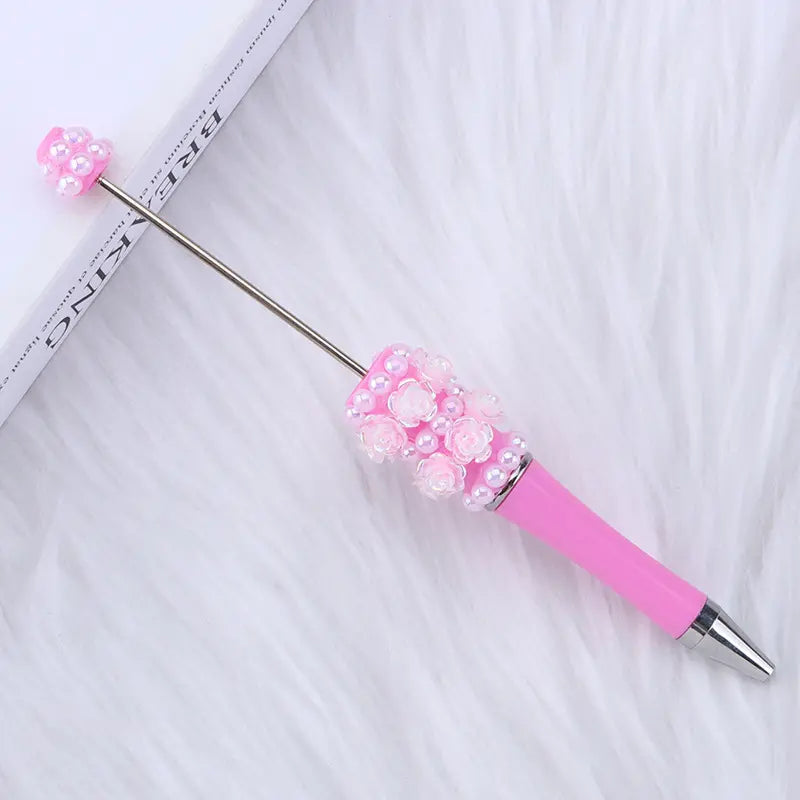 Pretty DIY Beadable Pen with Rose Flowers and Pearls in Solid Colors