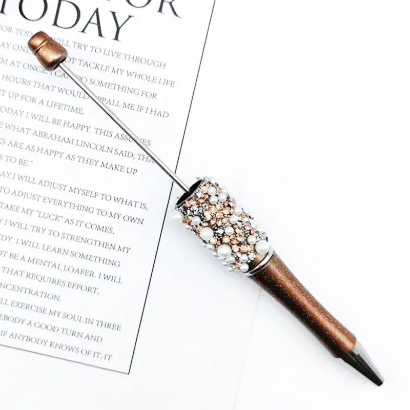 Diamond Shape Rhinestones and White Pearls Beadable Pens in Solid Colors