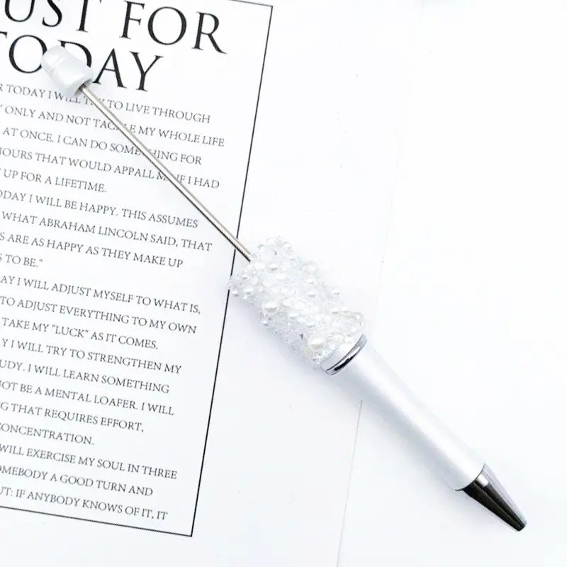 Diamond Shape Rhinestones and White Pearls Beadable Pens in Solid Colors