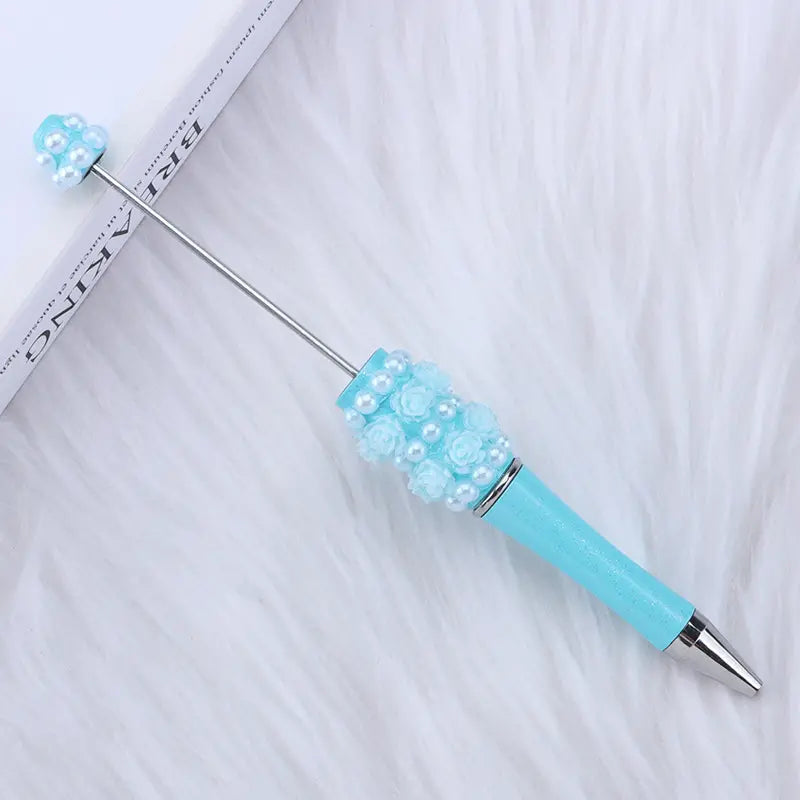 Pretty DIY Beadable Pen with Rose Flowers and Pearls in Solid Colors