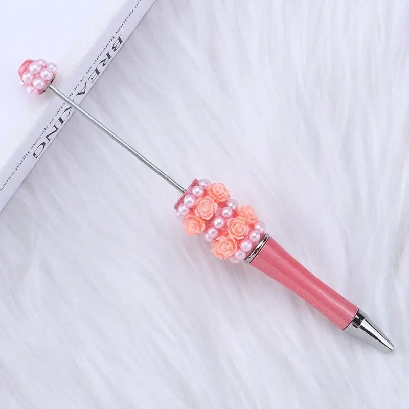 Pretty DIY Beadable Pen with Rose Flowers and Pearls in Solid Colors