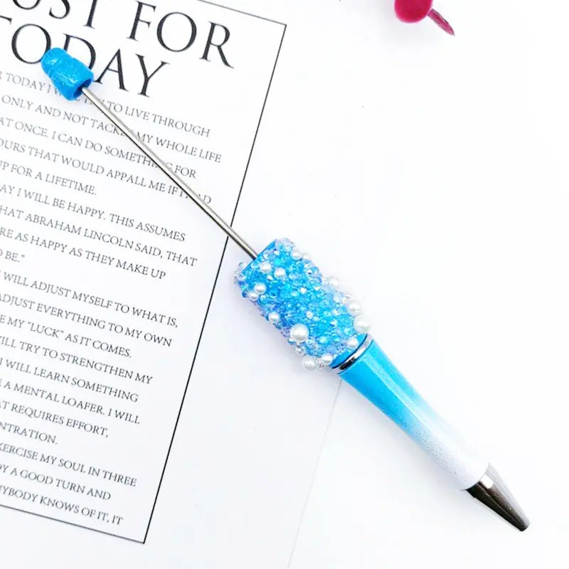 Diamond Shape Rhinestones and White Pearls Beadable Pens in Solid Colors