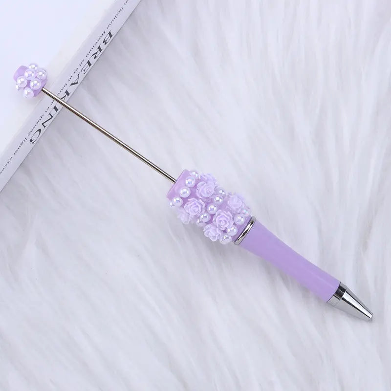 Pretty DIY Beadable Pen with Rose Flowers and Pearls in Solid Colors