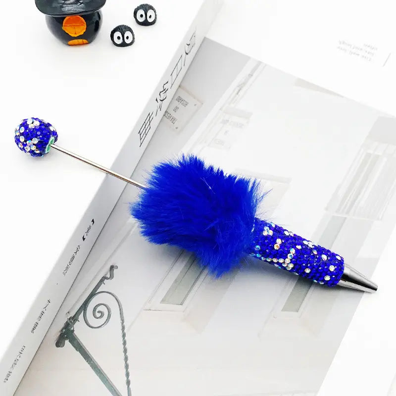 Cute Pom Pom Beadable Pens with Rhinestones Covered the Entire Ballpoint Pen