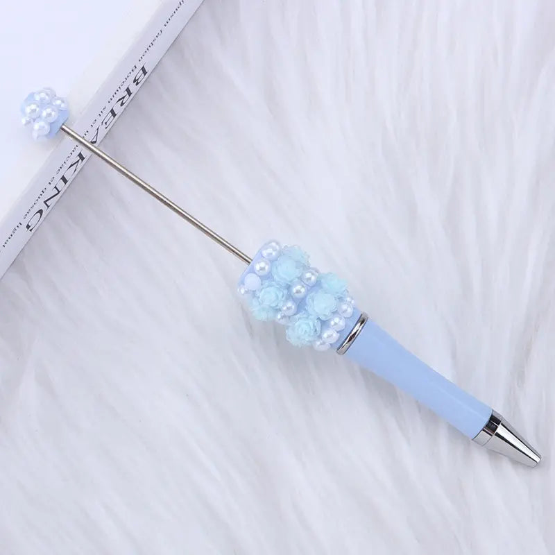 Pretty DIY Beadable Pen with Rose Flowers and Pearls in Solid Colors
