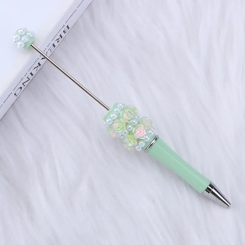 Pretty DIY Beadable Pen with Rose Flowers and Pearls in Solid Colors