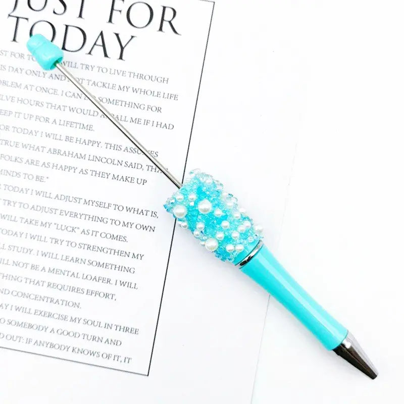 Diamond Shape Rhinestones and White Pearls Beadable Pens in Solid Colors