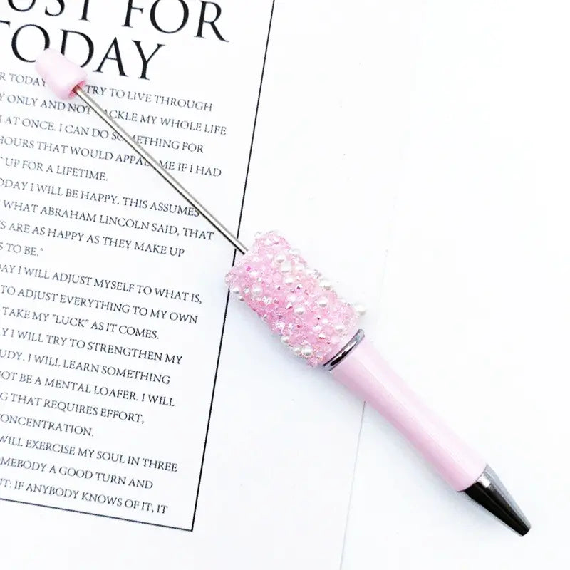 Diamond Shape Rhinestones and White Pearls Beadable Pens in Solid Colors